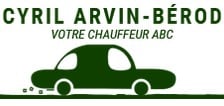 Cyril Arvin-Bérod : Votre Chauffeur ABC Logo vert pour Cyril Arvin-Bérod, votre chauffeur ABC, montrant une silhouette de voiture stylisée en mouvement.
