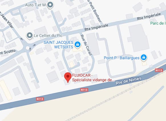 FLUIDCAR Spécialiste Vidange : Carte Localisation Baillargues Carte affichant l'emplacement de FLUIDCAR - Spécialiste vidange, près de la Rte de Nîmes (N113), Rue du Corail et Rue Impériale.