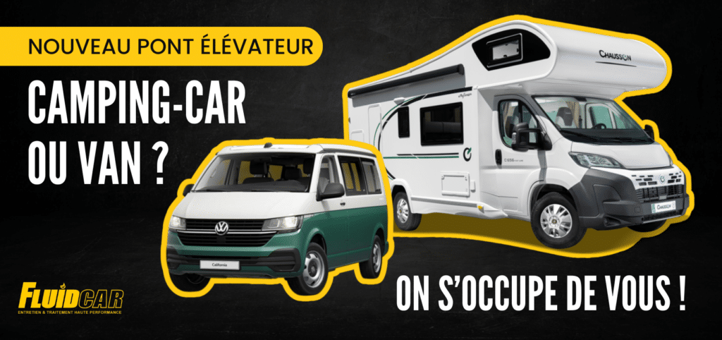 Nouveau pont élévateur Fluidcar pour camping-car et van. Entretien et traitement haute performance de vos véhicules.